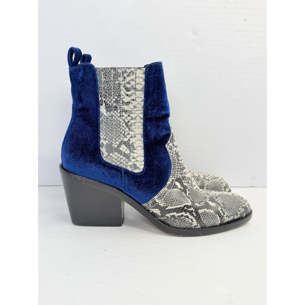 Donald J Pliner Rivver Chelsea Boots Women's 6M Blue Velvet Snakeskin Leather